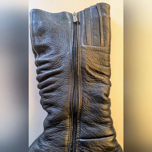 Designer La Pinta Black Winter Genuine Leather Wide Calf Boots Sz 10 - Picture 5 of 13